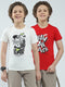 Boys Red & Off White Printed Round Neck Half Sleeve T-Shirt (Pack of 2)