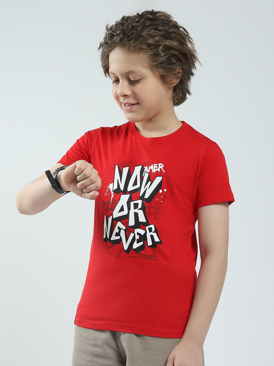 Boys Red & Off White Printed Round Neck Half Sleeve T-Shirt (Pack of 2)