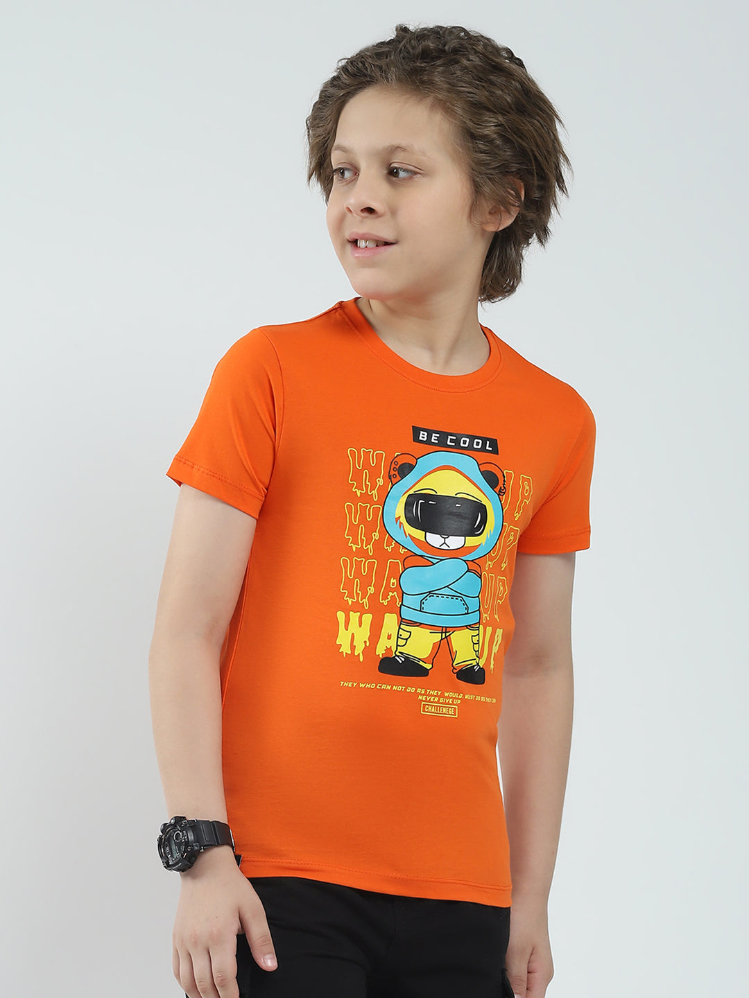 Boys Blue & Orange Printed Round Neck Half Sleeve T-Shirt (Pack of 2)
