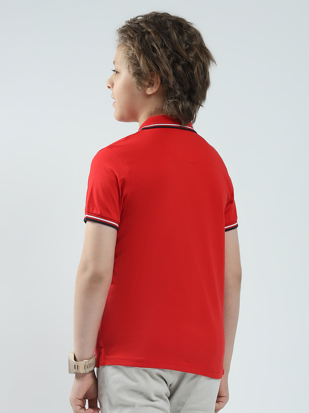 Boys Red Solid Collar Half Sleeve T-Shirt