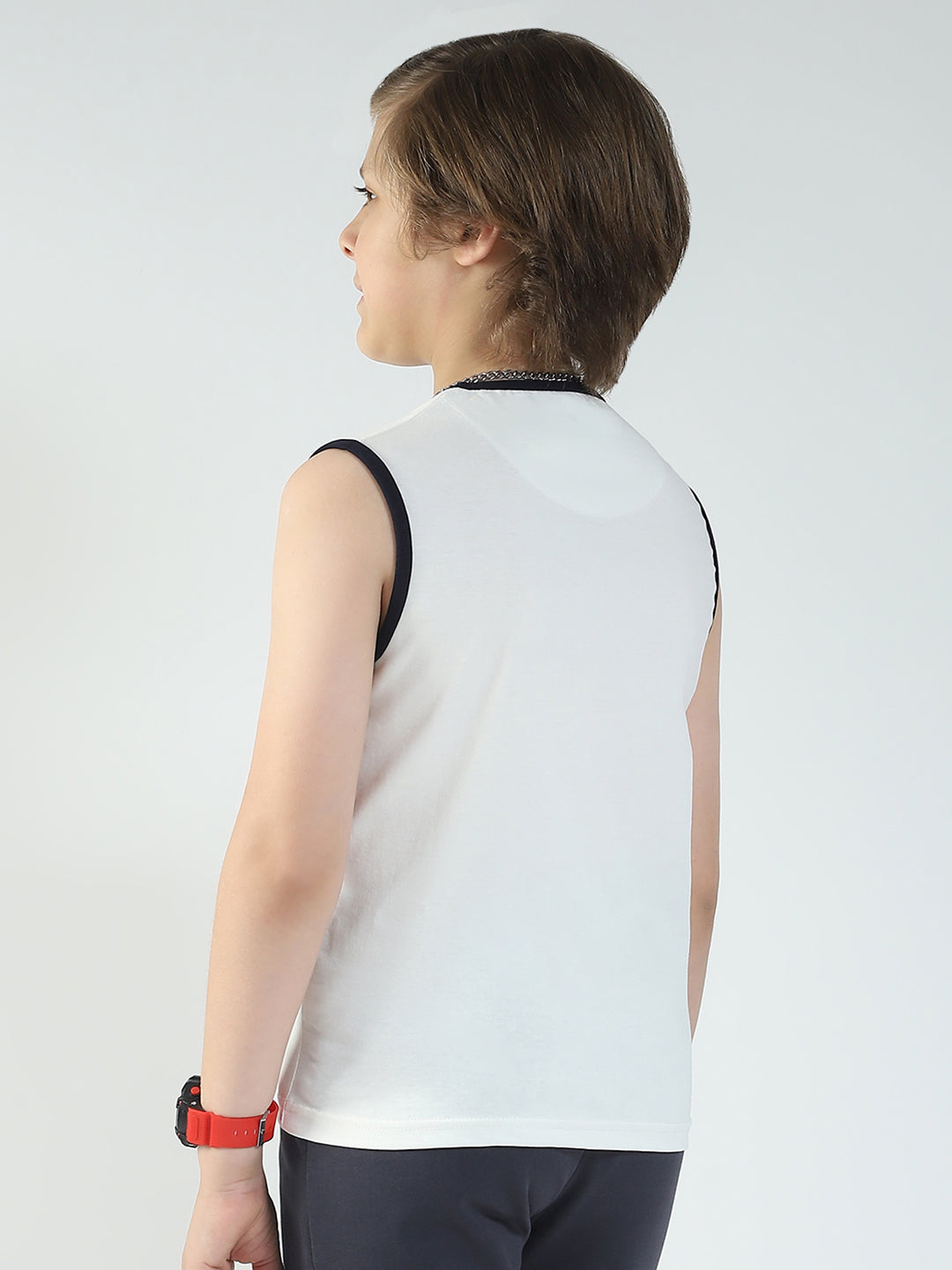 Boys Red & Off White Printed Round Neck Sleeveless T-Shirt (Pack of 2)