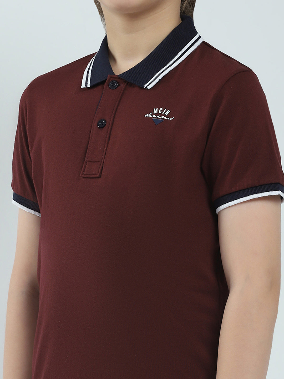 Boys Maroon Solid Collar Half Sleeve T-Shirt