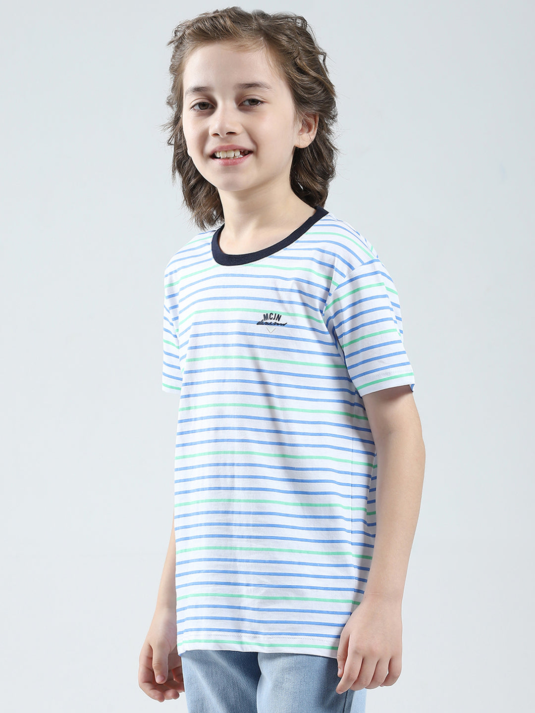 Boys White, Green & Blue Printed Round Neck Half Sleeve T-Shirt (Pack of 3)