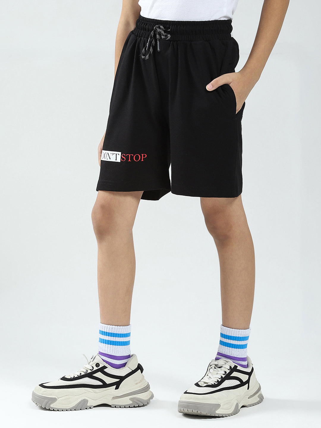 Boys Black Printed Regular Fit Bermuda