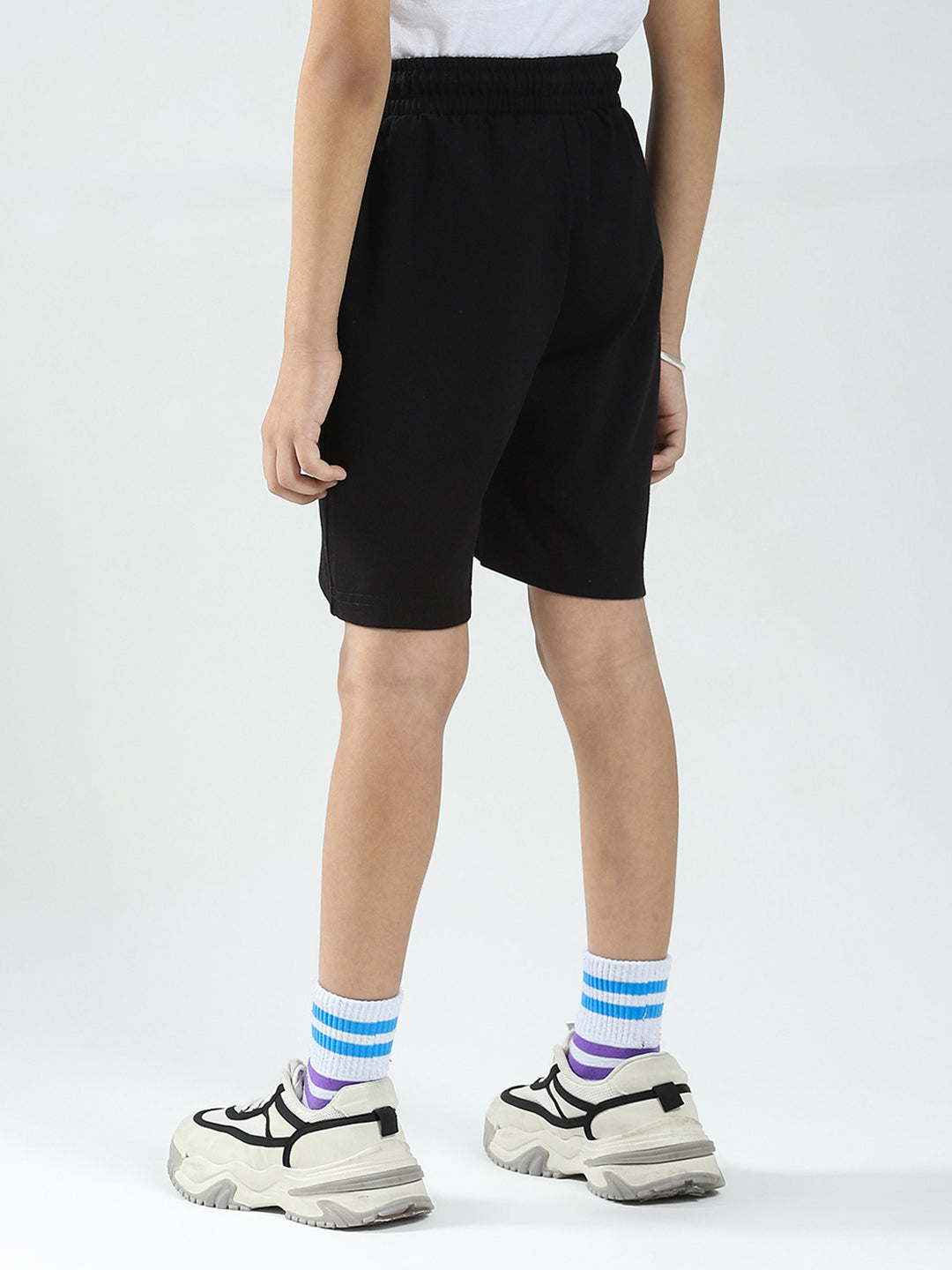Boys Black Printed Regular Fit Bermuda
