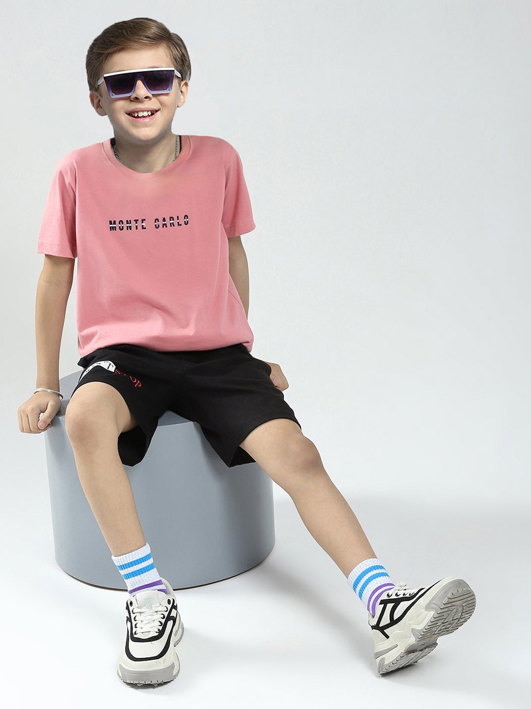 Boys Black Printed Regular Fit Bermuda