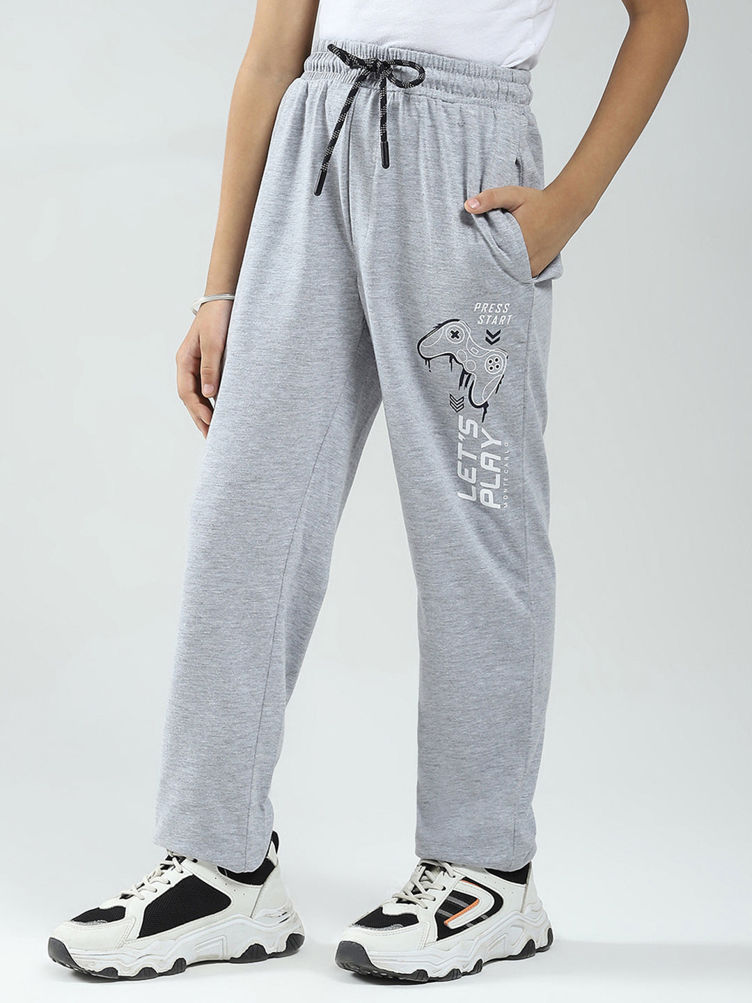Boys Grey Printed Regular Fit Lower
