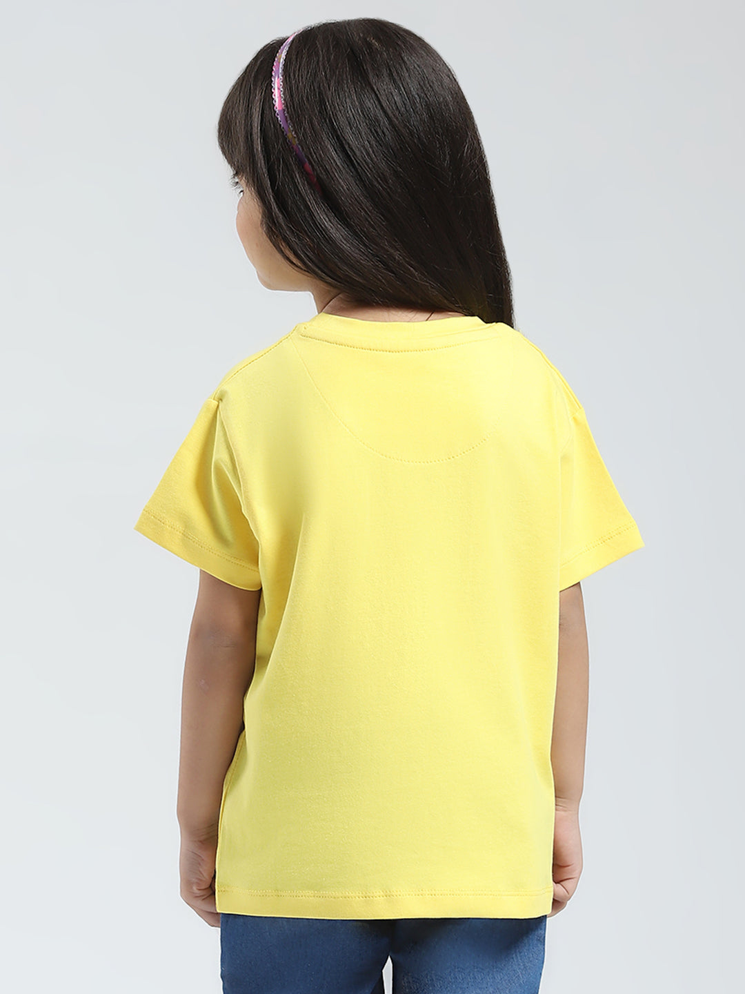 Girls Yellow Solid Round Neck Half Sleeve Top
