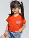 Girls Orange Solid Round Neck Half Sleeve Top