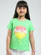 Girls Green Printed Round Neck Half Sleeve Top