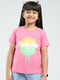 Girls Pink Printed Round Neck Half Sleeve Top