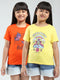 Girls Yellow & Orange Printed Round Neck Half Sleeve Top 2Pc Set
