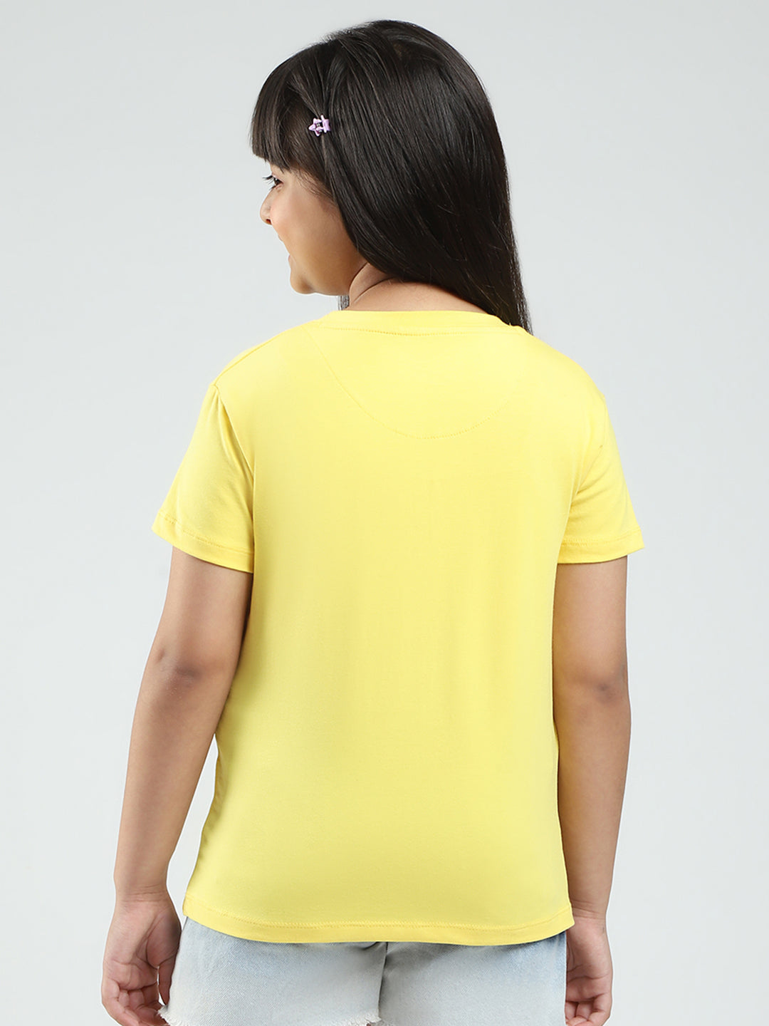 Girls Yellow & Orange Printed Round Neck Half Sleeve Top 2Pc Set