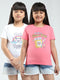 Girls White & Pink Printed Round Neck Half Sleeve Top 2Pc Set