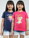 Girls Navy Blue & Pink Printed Round Neck Half Sleeve Top 2Pc Set