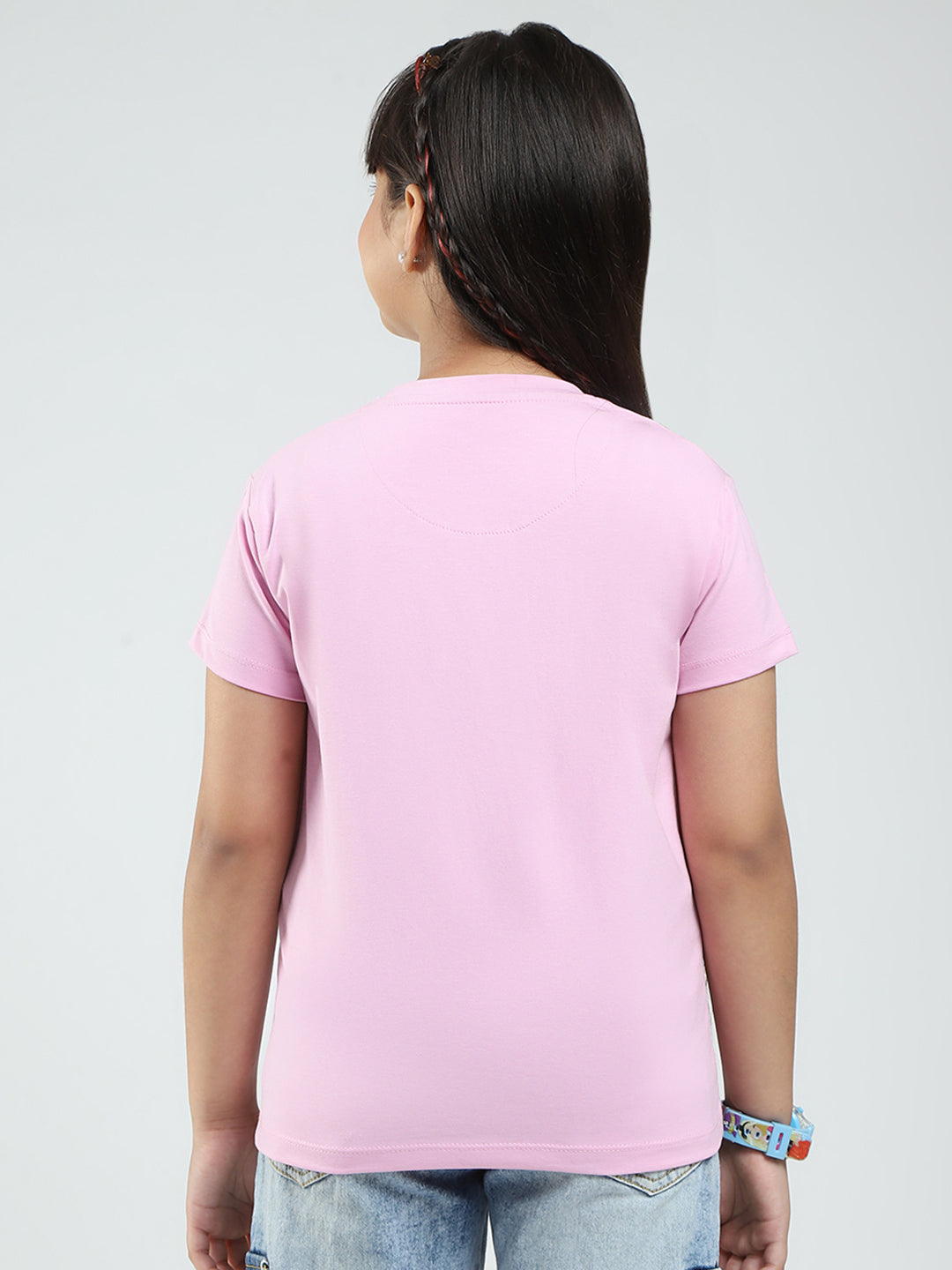 Girls Pink & Peach Printed Round Neck Half Sleeve Top 2Pc Set