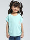 Girls Blue Solid Round Neck Half Sleeve Top
