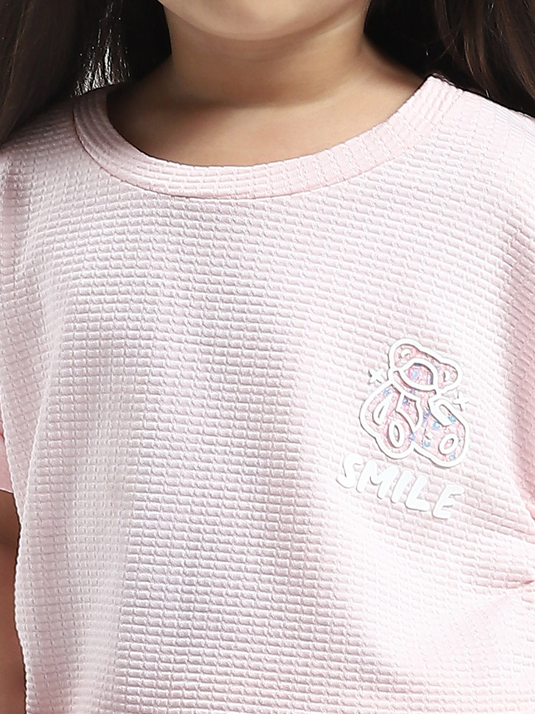Girls Pink Solid Round Neck Half Sleeve Top