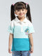 Girls Blue Printed Collar Half Sleeve T-Shirt