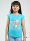 Girls Green Printed Round Neck Half Sleeve Top