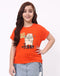 Girls Orange Printed Round Neck Half Sleeve Top