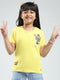 Girls Yellow Printed Round Neck Half Sleeve Top