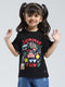 Girls Black Printed Round Neck Half Sleeve Top
