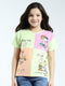 Girls Green Printed Round Neck Half Sleeve Top
