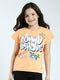 Girls Orange Printed Round Neck Half Sleeve Top