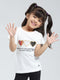 Girls Off White Printed Round Neck Half Sleeve Top