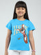 Girls Blue Printed Round Neck Half Sleeve Top