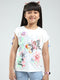 Girls White Printed Round Neck Half Sleeve Top