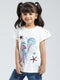 Girls White Printed Round Neck Half Sleeve Top