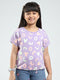 Girls Purple Printed Round Neck Half Sleeve Top