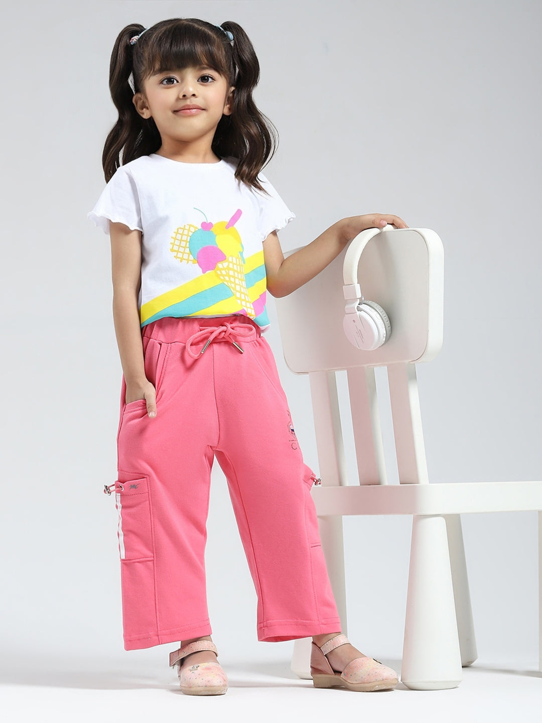 Girls Pink Solid Regular Fit Capri