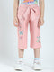 Girls Peach Printed Regular Fit Capri