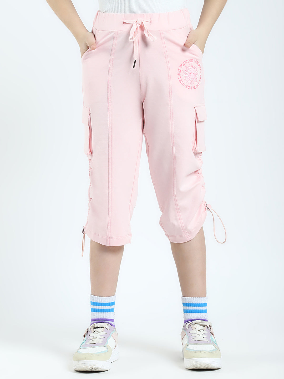 Girls Pink Solid Regular Fit Capri