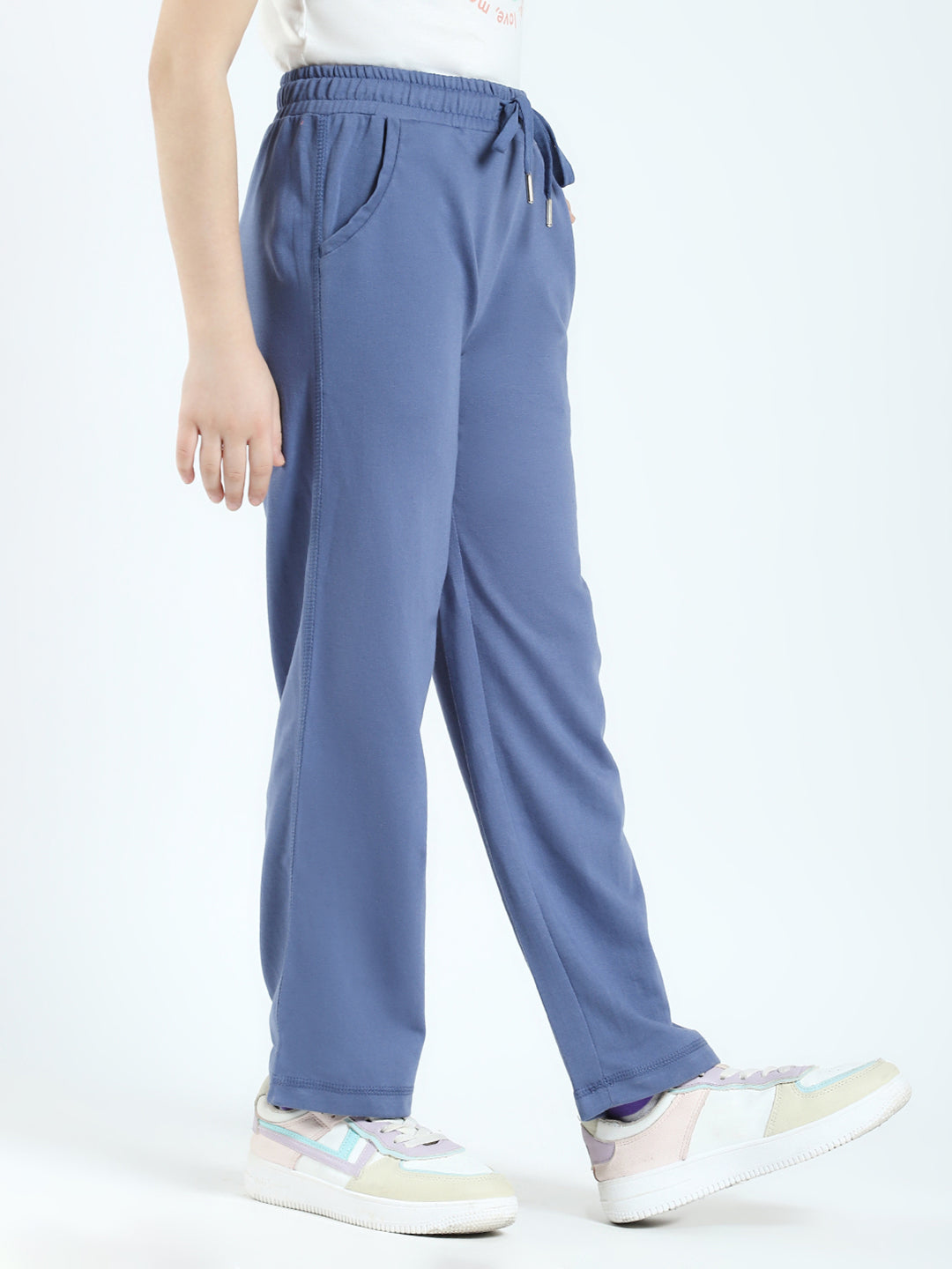 Girls Blue Solid Regular Fit Lower