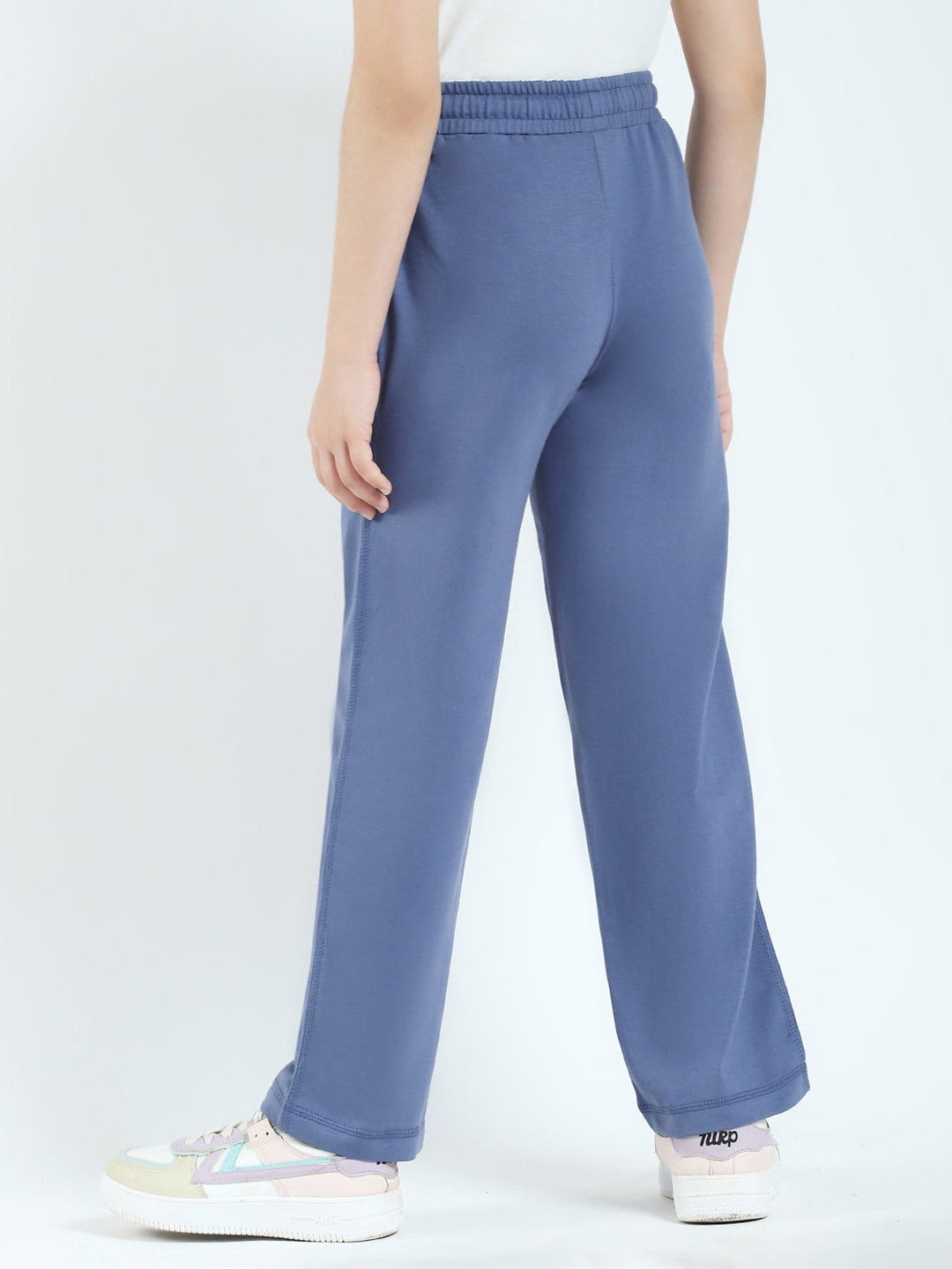 Girls Blue Solid Regular Fit Lower