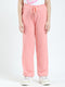 Girls Peach Solid Regular Fit Lower