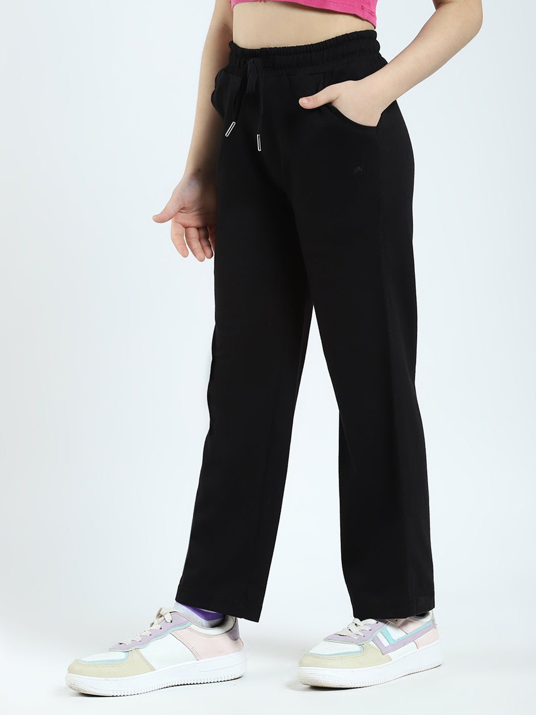 Girls Black Solid Regular Fit Lower