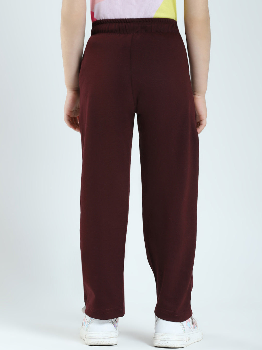 Girls Burgundy Solid Regular Fit Lower