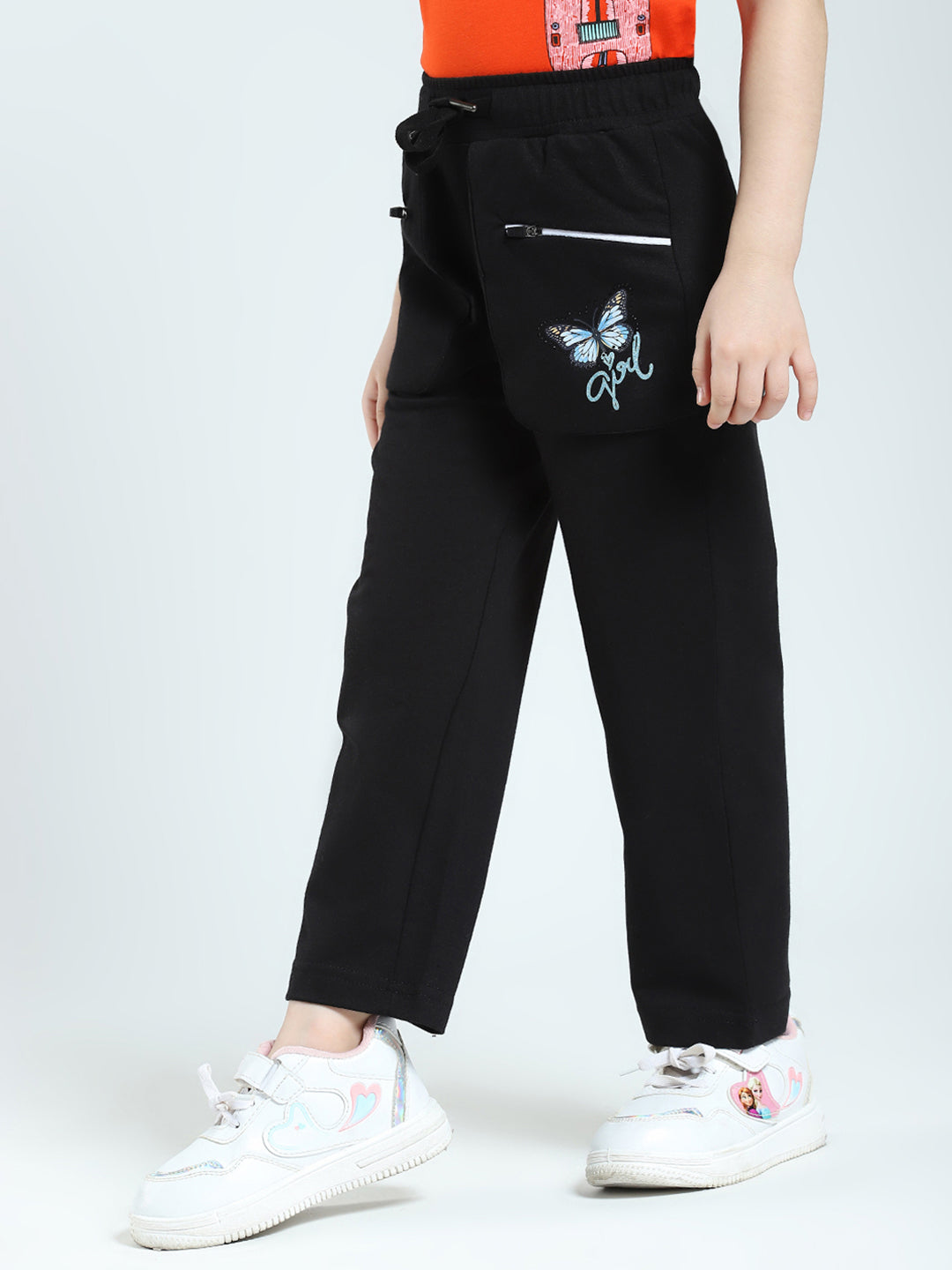 Girls Black Solid Regular Fit Lower