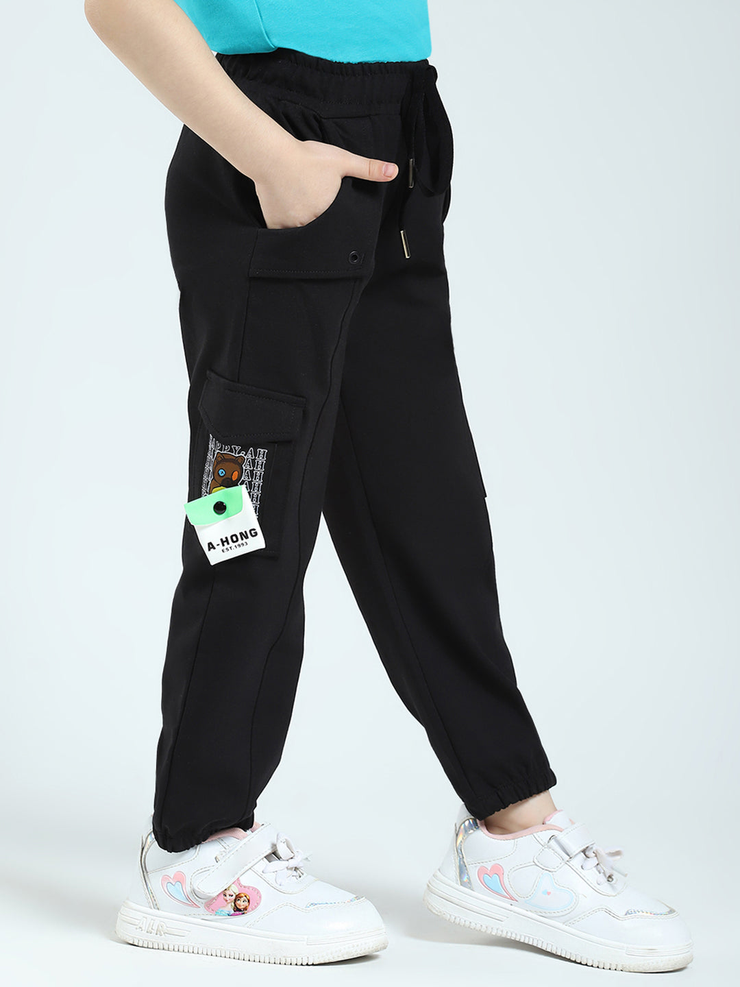 Girls Black Solid Regular Fit Lower