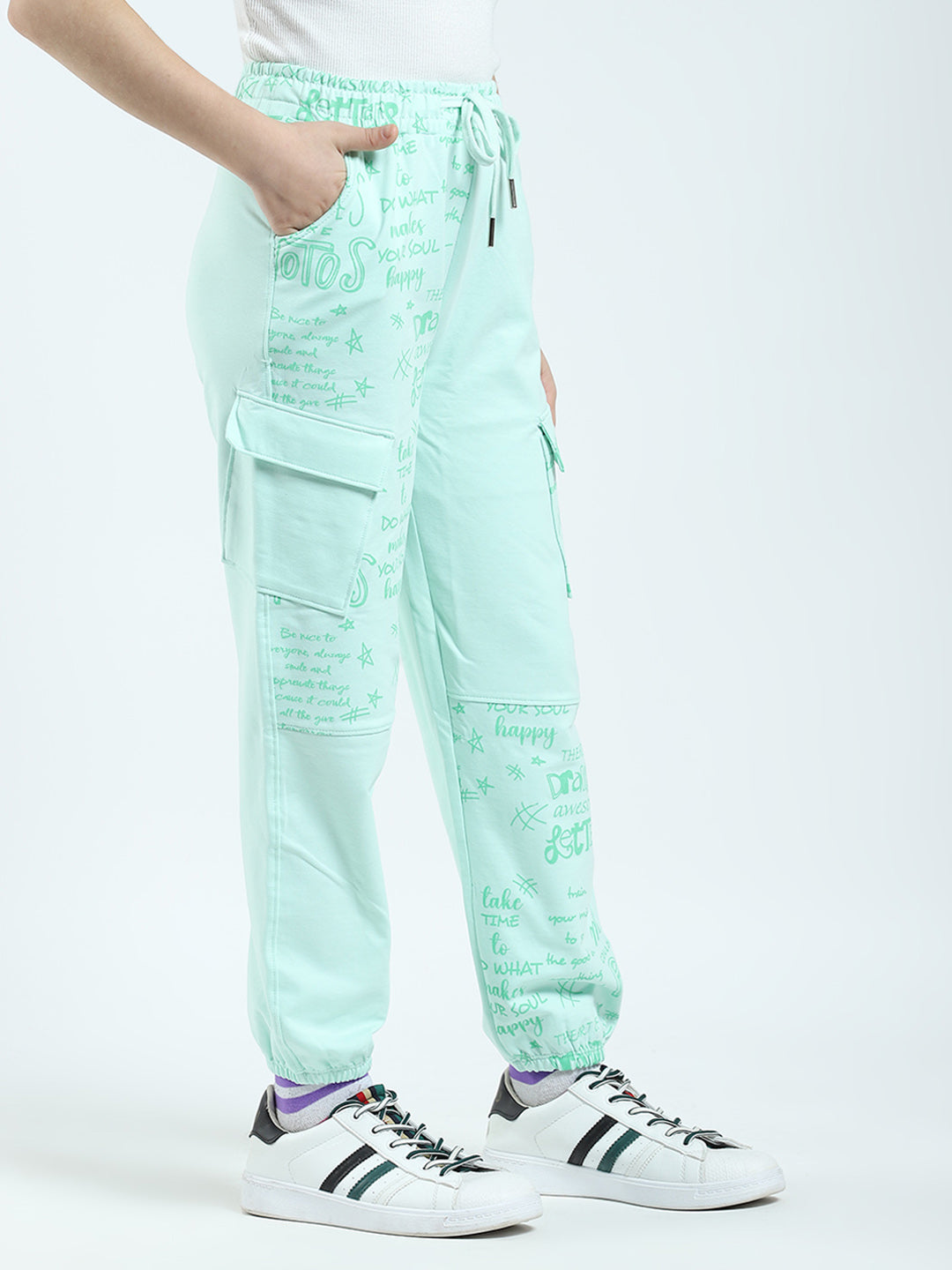 Girls Green Printed Regular Fit Lower