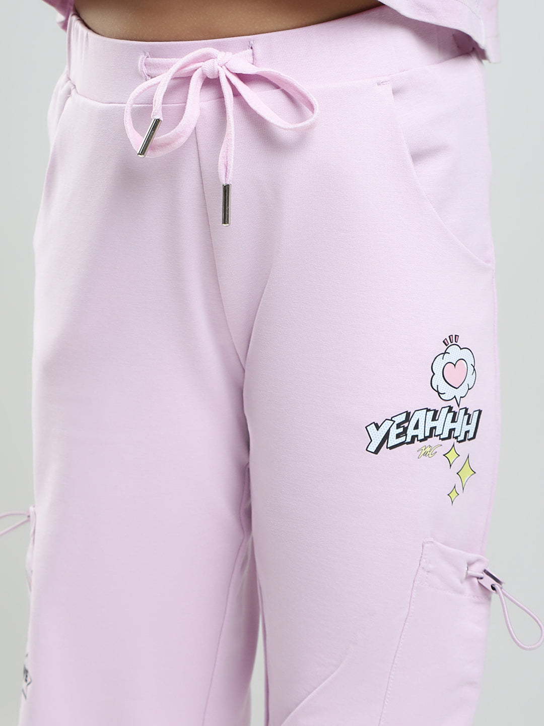 Girls Purple Printed Regular Fit Lower