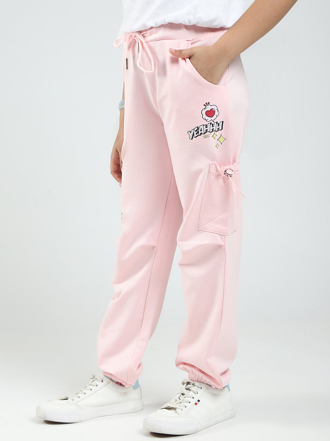 Girls Pink Printed Regular Fit Lower