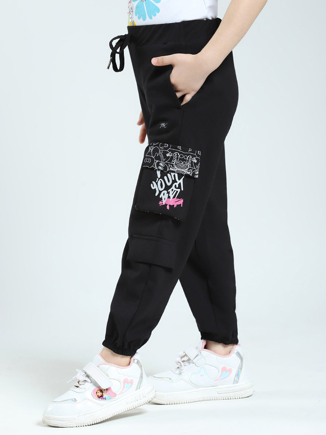 Girls Black Printed Regular Fit Lower