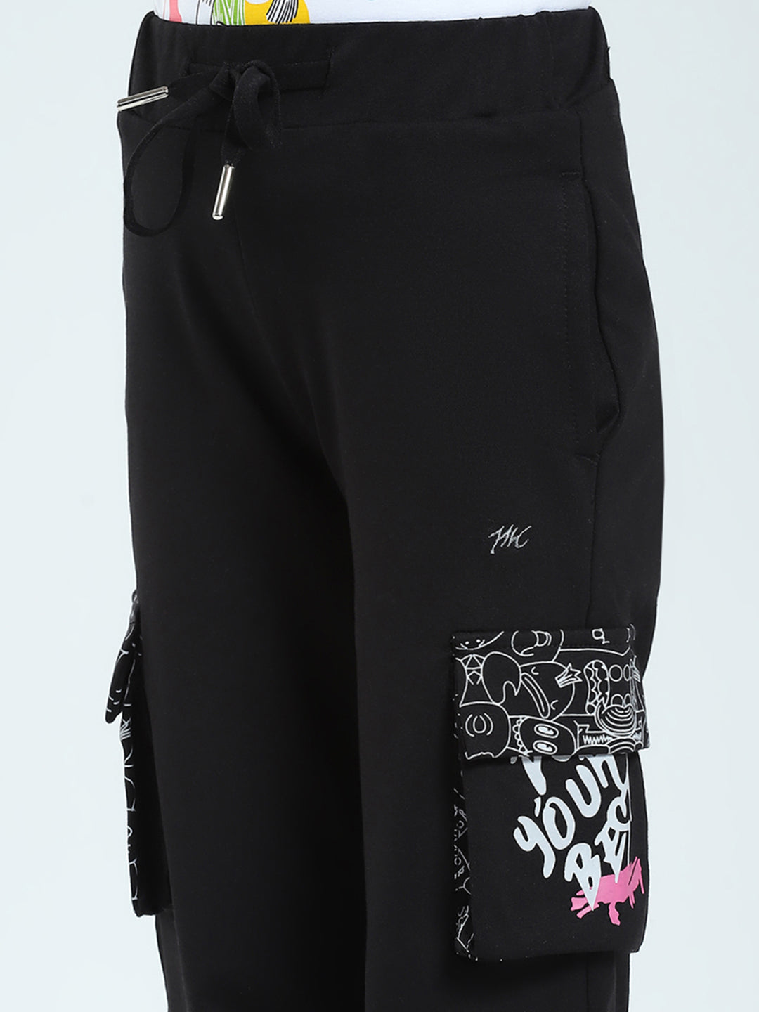 Girls Black Printed Regular Fit Lower
