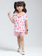 Girls Pink Printed Collar Half Sleeve Shorts Set